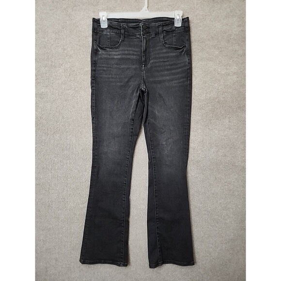 American Eagle Skinny Kick Jeans Womens 10 Black Next Level Stretch - Picture 1 of 9